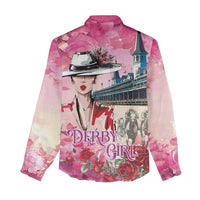 Kentucky Horses Racing Women Casual Shirt Churchill Downs Derby Girl Watercolor Style