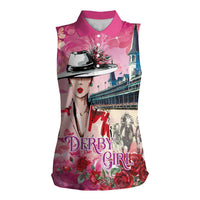 Kentucky Horses Racing Women Sleeveless Polo Shirt Churchill Downs Derby Girl Watercolor Style