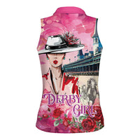 Kentucky Horses Racing Women Sleeveless Polo Shirt Churchill Downs Derby Girl Watercolor Style