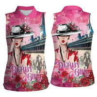 Kentucky Horses Racing Women Sleeveless Polo Shirt Churchill Downs Derby Girl Watercolor Style