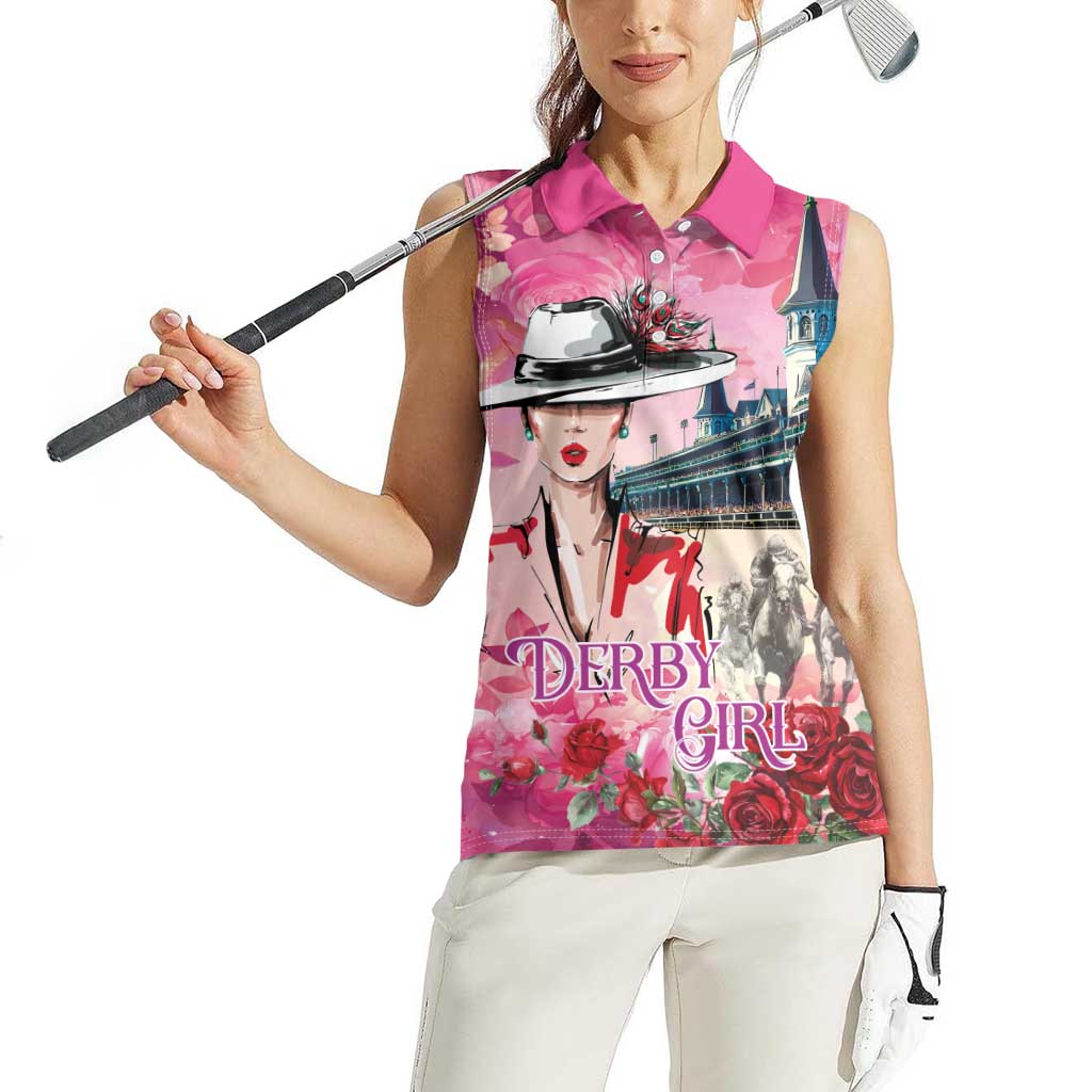 Kentucky Horses Racing Women Sleeveless Polo Shirt Churchill Downs Derby Girl Watercolor Style
