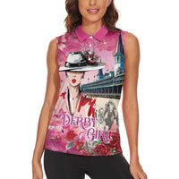 Kentucky Horses Racing Women Sleeveless Polo Shirt Churchill Downs Derby Girl Watercolor Style