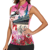 Kentucky Horses Racing Women Sleeveless Polo Shirt Churchill Downs Derby Girl Watercolor Style