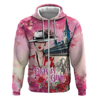 Kentucky Horses Racing Zip Hoodie Churchill Downs Derby Girl Watercolor Style