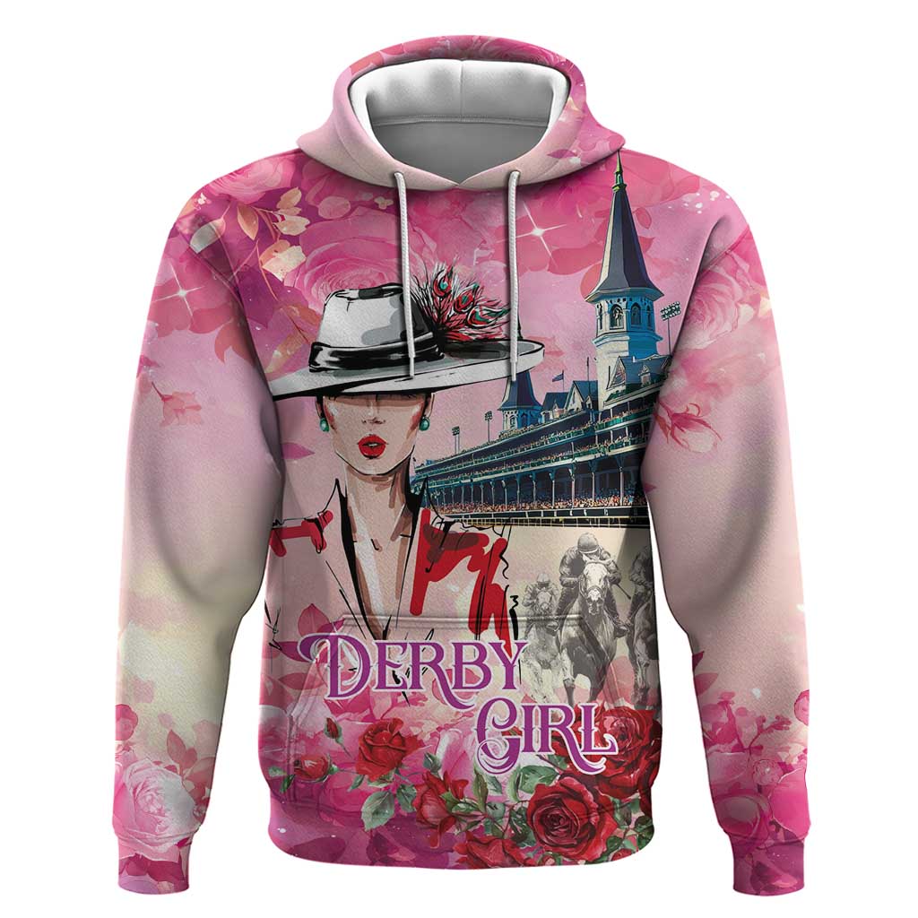 Kentucky Horses Racing Zip Hoodie Churchill Downs Derby Girl Watercolor Style