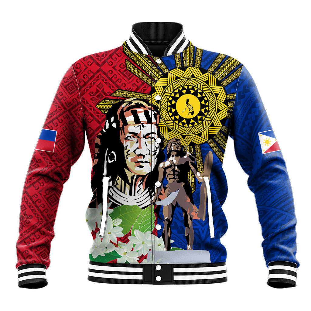 Philippines Lapu-Lapu Baseball Jacket Filipino Sun Tattoo With Yakan Pattern - Wonder Print Shop