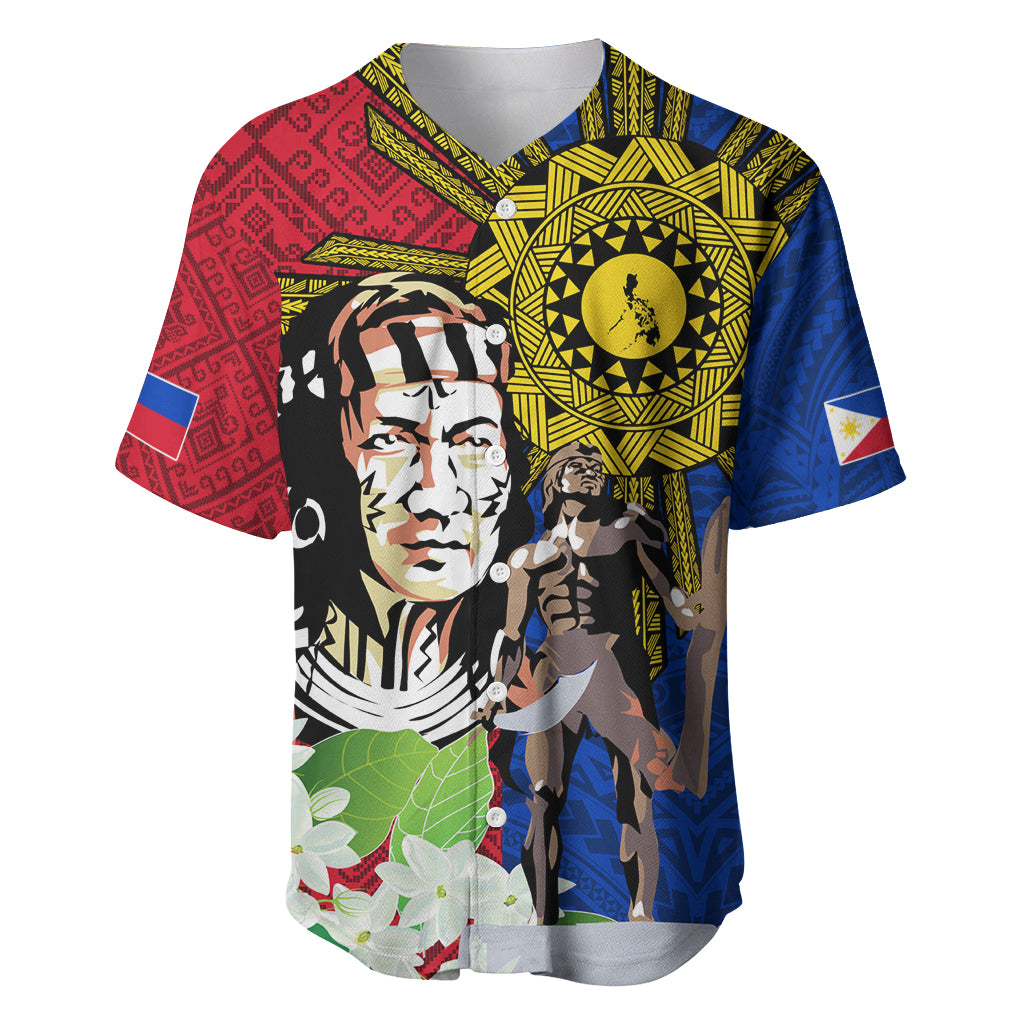 Philippines Lapu-Lapu Baseball Jersey Filipino Sun Tattoo With Yakan Pattern - Wonder Print Shop