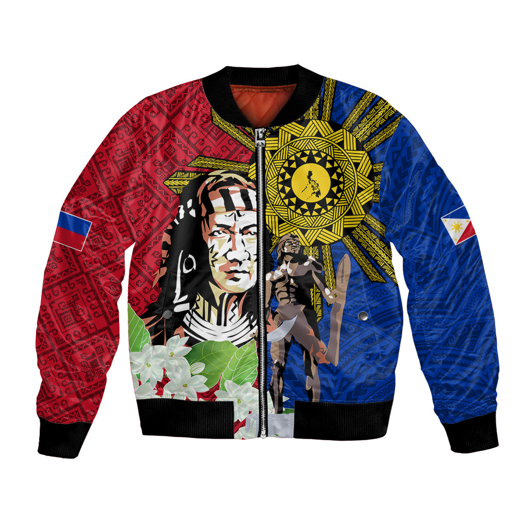 Philippines Lapu-Lapu Bomber Jacket Filipino Sun Tattoo With Yakan Pattern - Wonder Print Shop