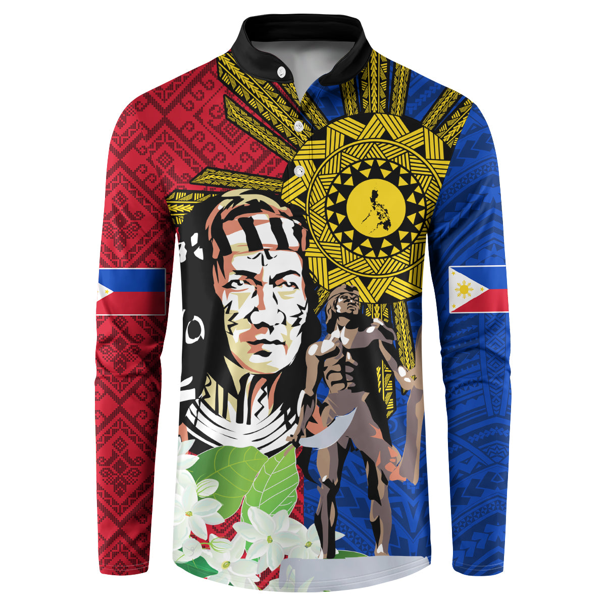 Philippines Lapu-Lapu Button Sweatshirt Filipino Sun Tattoo With Yakan Pattern - Wonder Print Shop