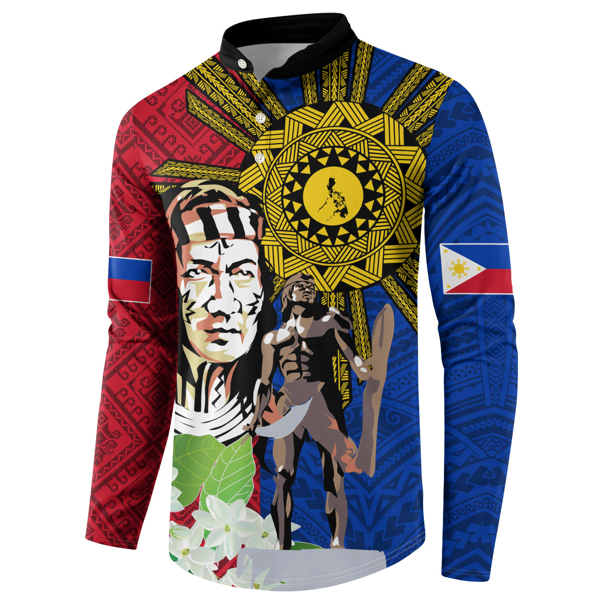 Philippines Lapu-Lapu Button Sweatshirt Filipino Sun Tattoo With Yakan Pattern - Wonder Print Shop