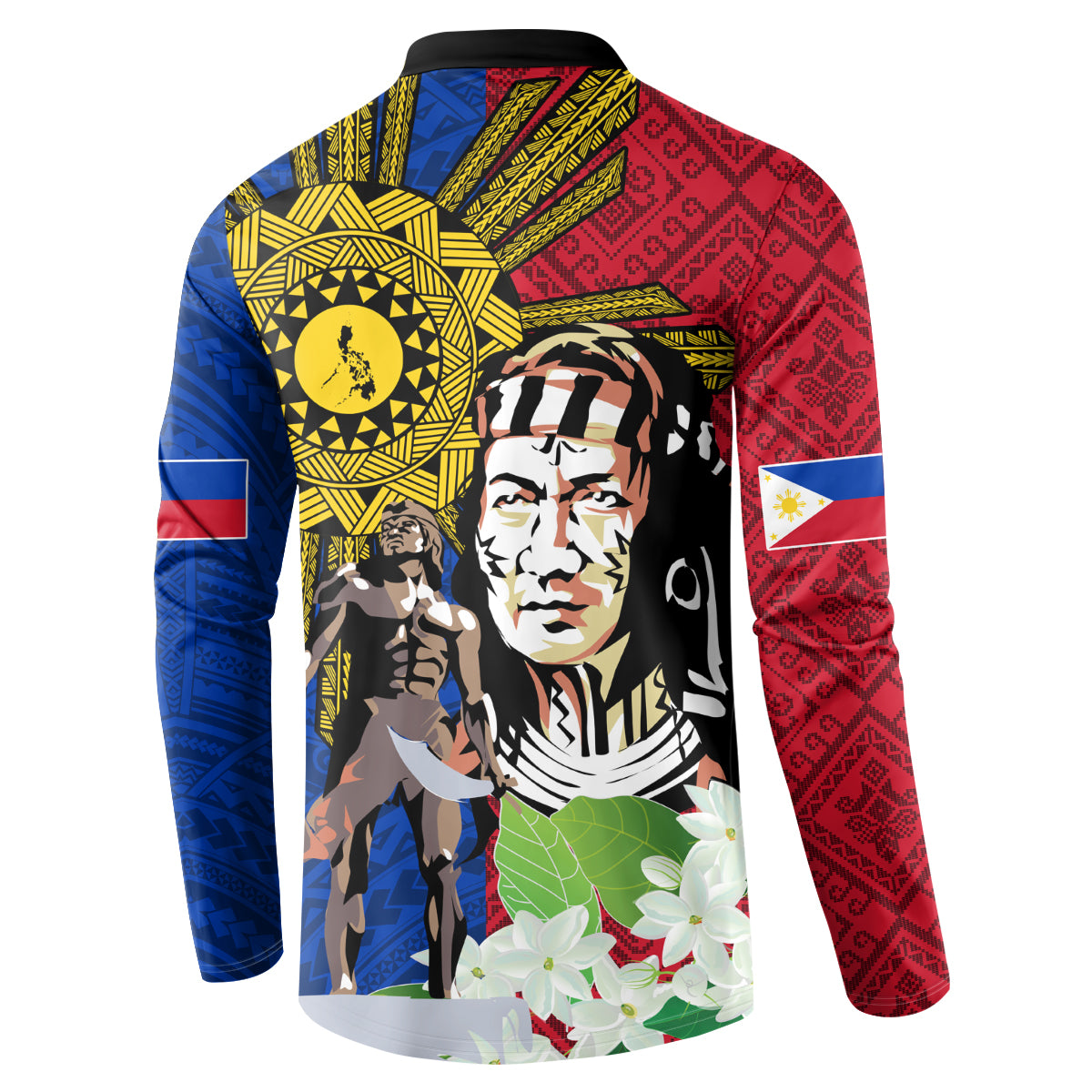 Philippines Lapu-Lapu Button Sweatshirt Filipino Sun Tattoo With Yakan Pattern - Wonder Print Shop