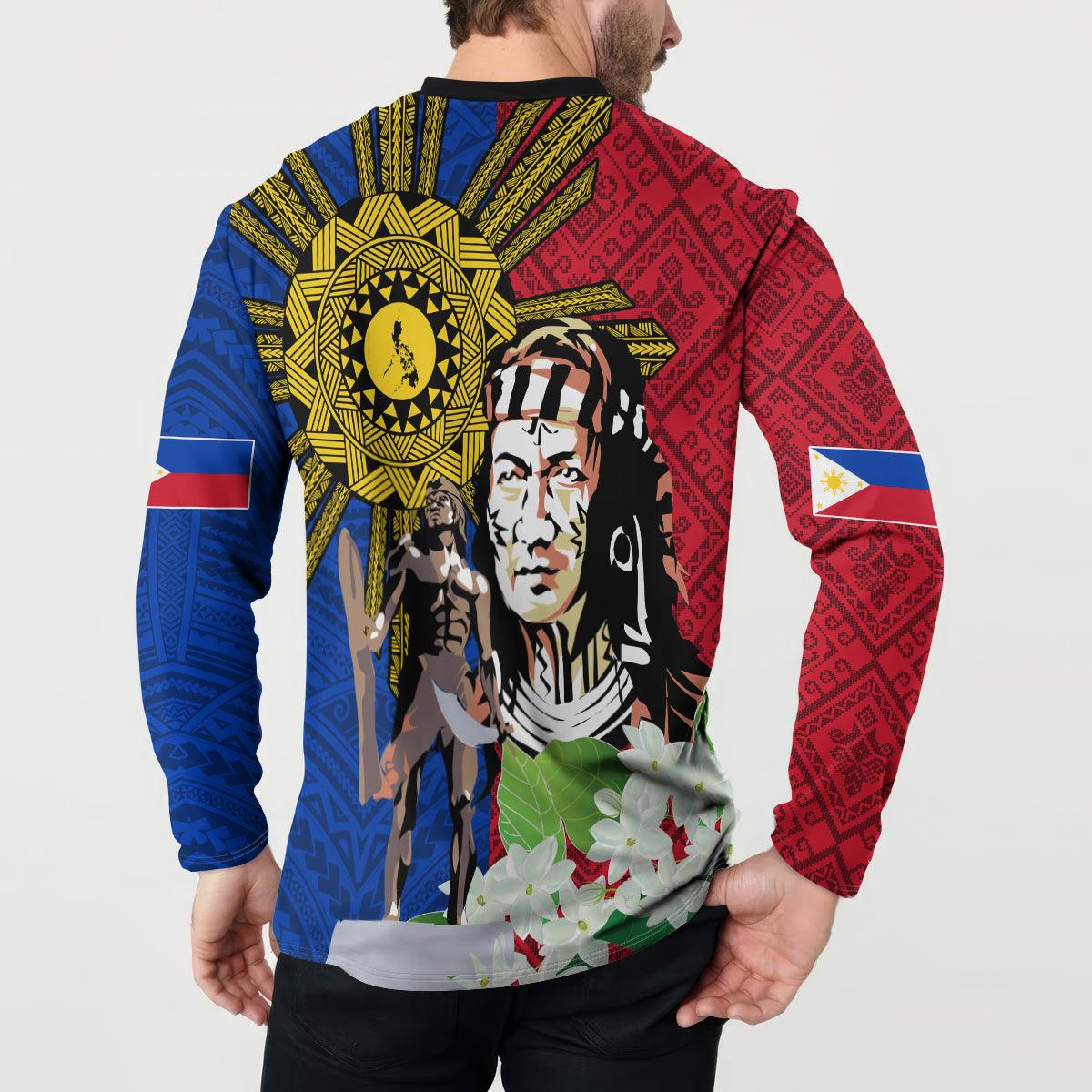 Philippines Lapu-Lapu Button Sweatshirt Filipino Sun Tattoo With Yakan Pattern - Wonder Print Shop