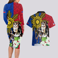 Philippines Lapu-Lapu Couples Matching Long Sleeve Bodycon Dress and Hawaiian Shirt Filipino Sun Tattoo With Yakan Pattern - Wonder Print Shop