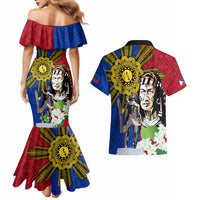 Philippines Lapu-Lapu Couples Matching Mermaid Dress and Hawaiian Shirt Filipino Sun Tattoo With Yakan Pattern - Wonder Print Shop