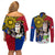 Philippines Lapu-Lapu Couples Matching Off Shoulder Short Dress and Long Sleeve Button Shirt Filipino Sun Tattoo With Yakan Pattern - Wonder Print Shop