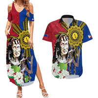 Philippines Lapu-Lapu Couples Matching Summer Maxi Dress and Hawaiian Shirt Filipino Sun Tattoo With Yakan Pattern - Wonder Print Shop