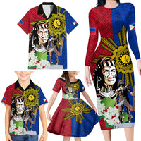 Philippines Lapu-Lapu Family Matching Long Sleeve Bodycon Dress and Hawaiian Shirt Filipino Sun Tattoo With Yakan Pattern - Wonder Print Shop