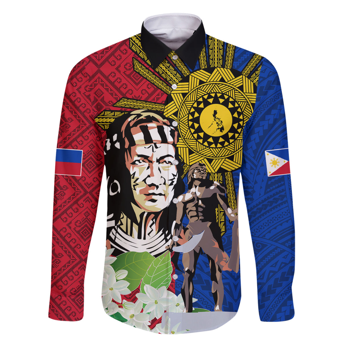Philippines Lapu-Lapu Family Matching Long Sleeve Bodycon Dress and Hawaiian Shirt Filipino Sun Tattoo With Yakan Pattern - Wonder Print Shop