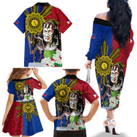 Philippines Lapu-Lapu Family Matching Off The Shoulder Long Sleeve Dress and Hawaiian Shirt Filipino Sun Tattoo With Yakan Pattern - Wonder Print Shop