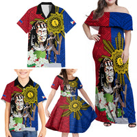Philippines Lapu-Lapu Family Matching Off Shoulder Maxi Dress and Hawaiian Shirt Filipino Sun Tattoo With Yakan Pattern - Wonder Print Shop