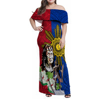 Philippines Lapu-Lapu Family Matching Off Shoulder Maxi Dress and Hawaiian Shirt Filipino Sun Tattoo With Yakan Pattern - Wonder Print Shop
