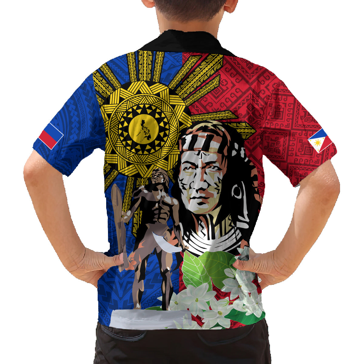 Philippines Lapu-Lapu Family Matching Off Shoulder Short Dress and Hawaiian Shirt Filipino Sun Tattoo With Yakan Pattern - Wonder Print Shop