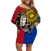 Philippines Lapu-Lapu Family Matching Off Shoulder Short Dress and Hawaiian Shirt Filipino Sun Tattoo With Yakan Pattern - Wonder Print Shop