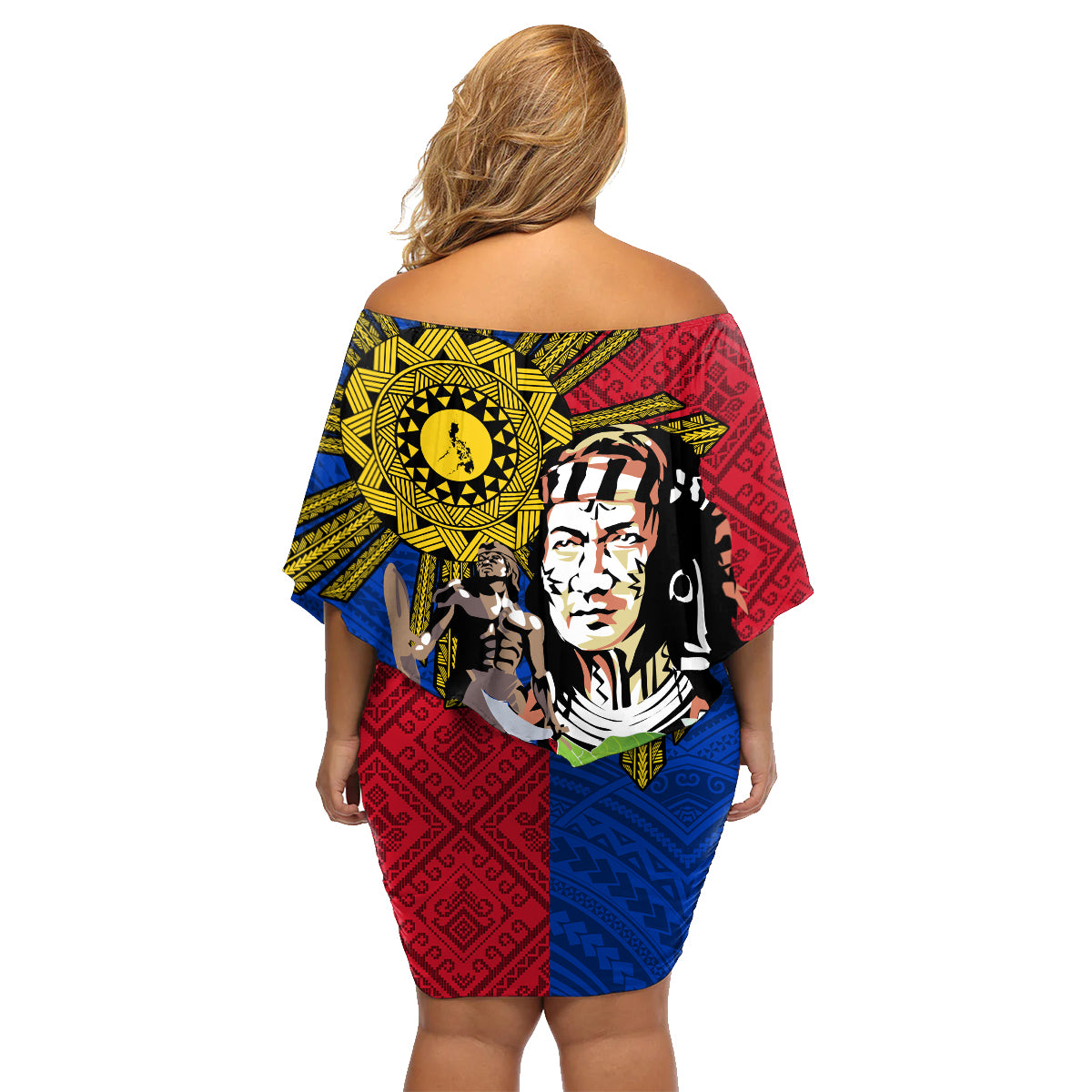 Philippines Lapu-Lapu Family Matching Off Shoulder Short Dress and Hawaiian Shirt Filipino Sun Tattoo With Yakan Pattern - Wonder Print Shop