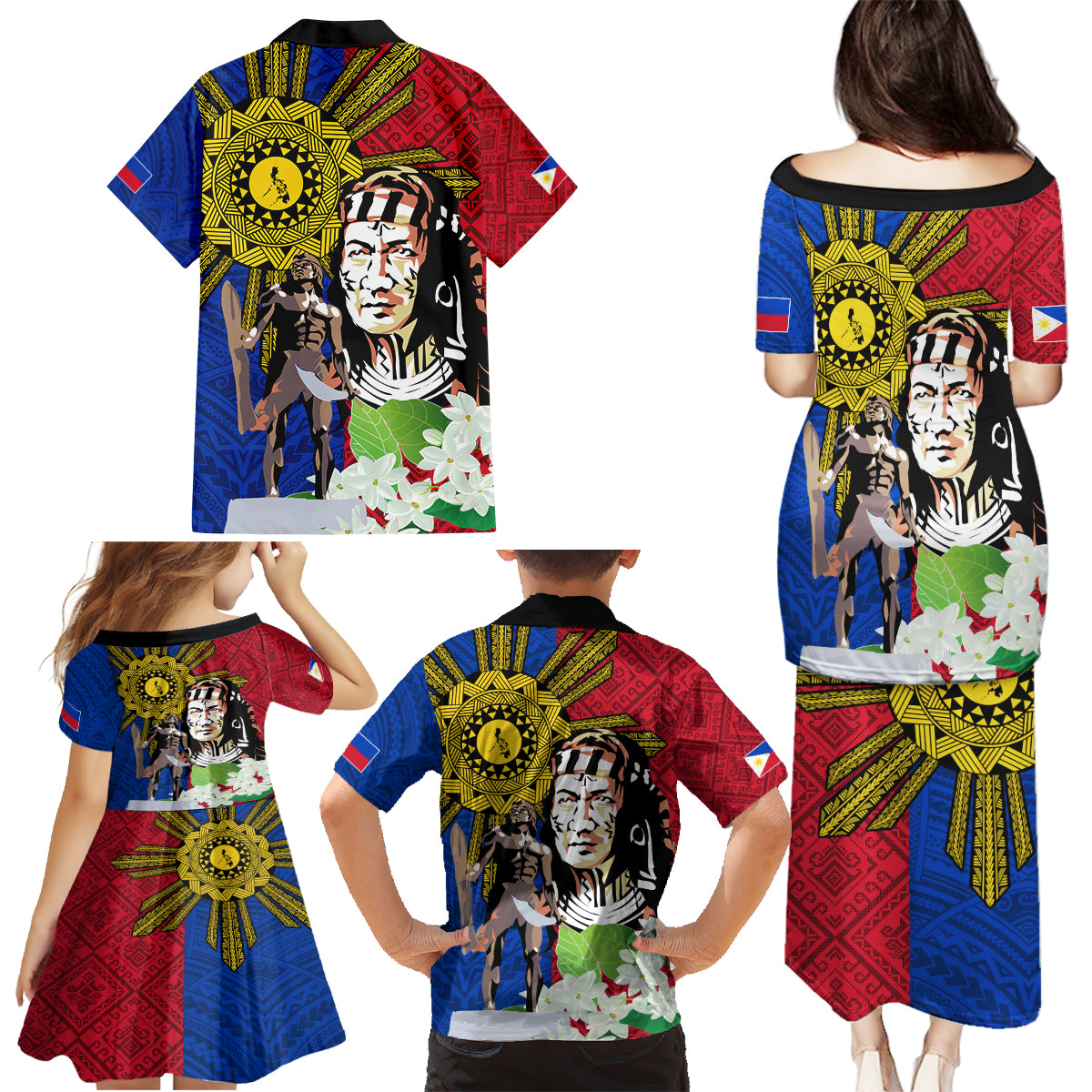 Philippines Lapu-Lapu Family Matching Puletasi and Hawaiian Shirt Filipino Sun Tattoo With Yakan Pattern - Wonder Print Shop