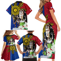 Philippines Lapu-Lapu Family Matching Short Sleeve Bodycon Dress and Hawaiian Shirt Filipino Sun Tattoo With Yakan Pattern - Wonder Print Shop