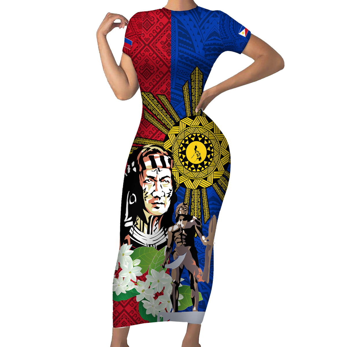 Philippines Lapu-Lapu Family Matching Short Sleeve Bodycon Dress and Hawaiian Shirt Filipino Sun Tattoo With Yakan Pattern - Wonder Print Shop