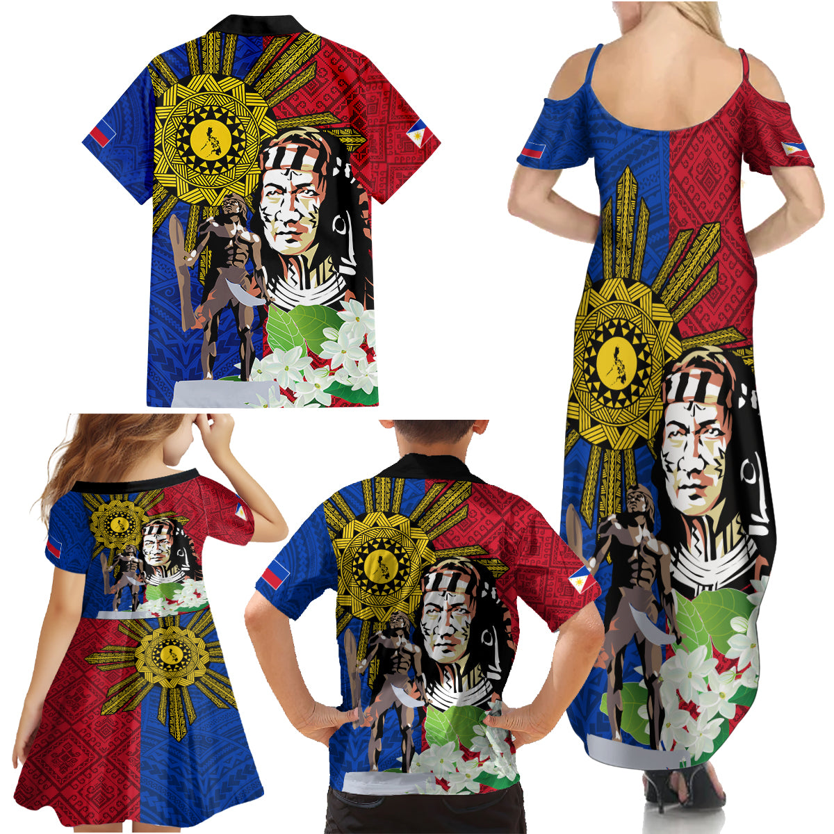 Philippines Lapu-Lapu Family Matching Summer Maxi Dress and Hawaiian Shirt Filipino Sun Tattoo With Yakan Pattern - Wonder Print Shop
