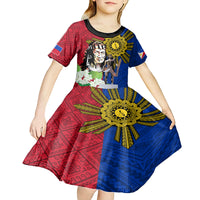 Philippines Lapu-Lapu Kid Short Sleeve Dress Filipino Sun Tattoo With Yakan Pattern - Wonder Print Shop