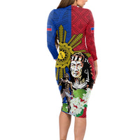 Philippines Lapu-Lapu Long Sleeve Bodycon Dress Filipino Sun Tattoo With Yakan Pattern - Wonder Print Shop