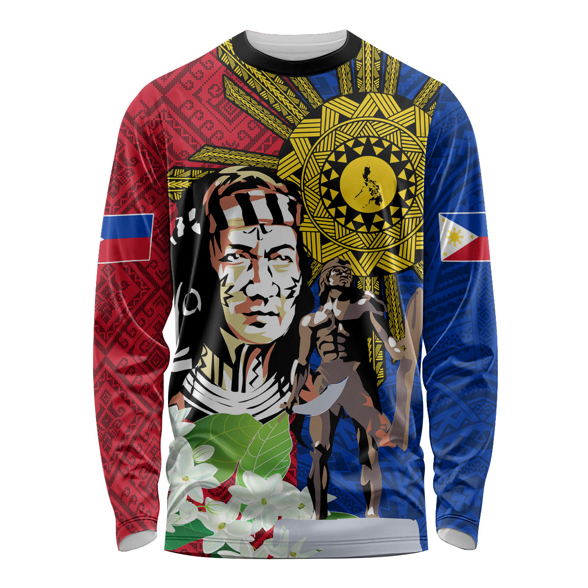Philippines Lapu-Lapu Long Sleeve Shirt Filipino Sun Tattoo With Yakan Pattern - Wonder Print Shop