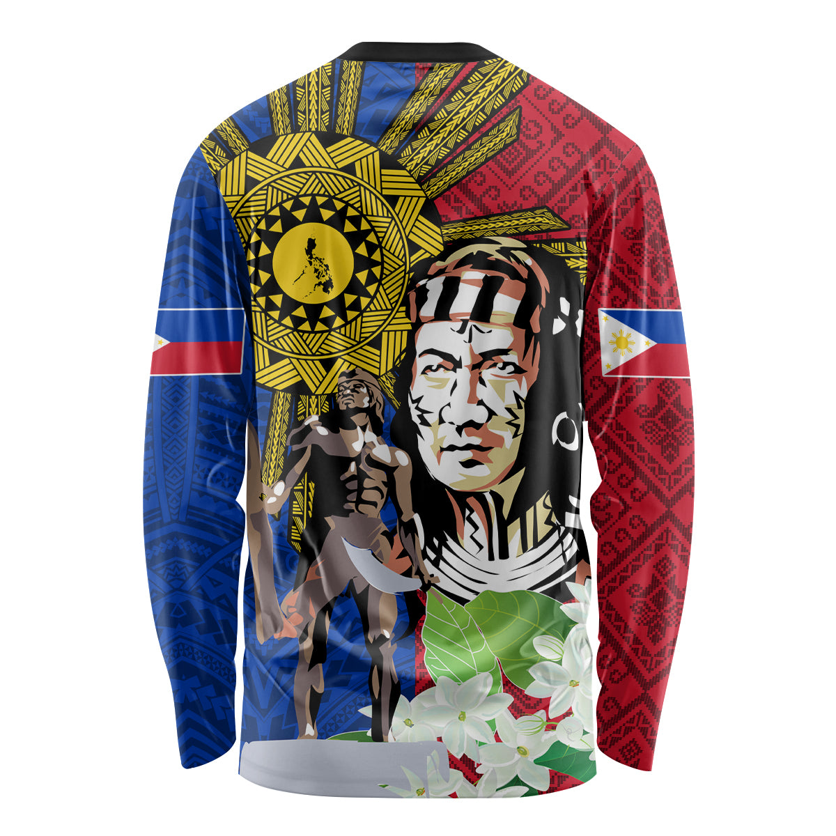 Philippines Lapu-Lapu Long Sleeve Shirt Filipino Sun Tattoo With Yakan Pattern - Wonder Print Shop