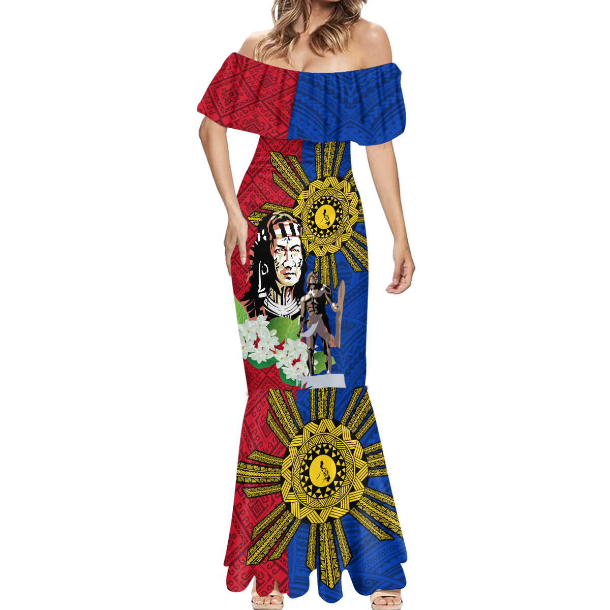 Philippines Lapu-Lapu Mermaid Dress Filipino Sun Tattoo With Yakan Pattern - Wonder Print Shop