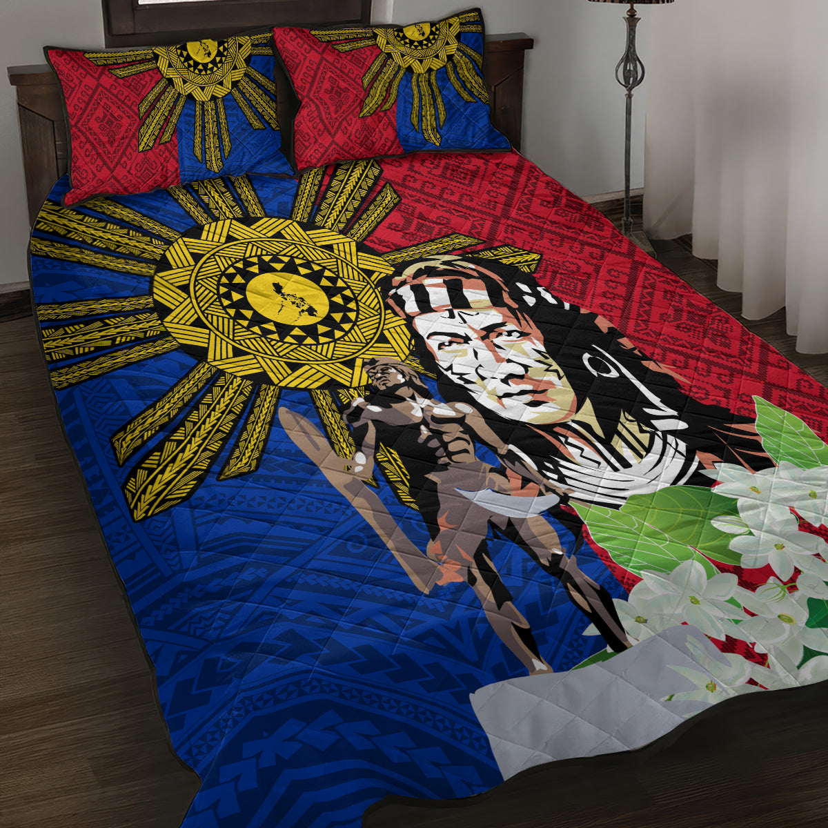 Philippines Lapu-Lapu Quilt Bed Set Filipino Sun Tattoo With Yakan Pattern