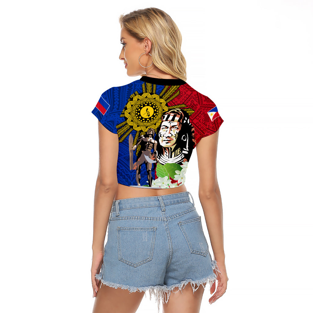 Philippines Lapu-Lapu Raglan Cropped T Shirt Filipino Sun Tattoo With Yakan Pattern - Wonder Print Shop