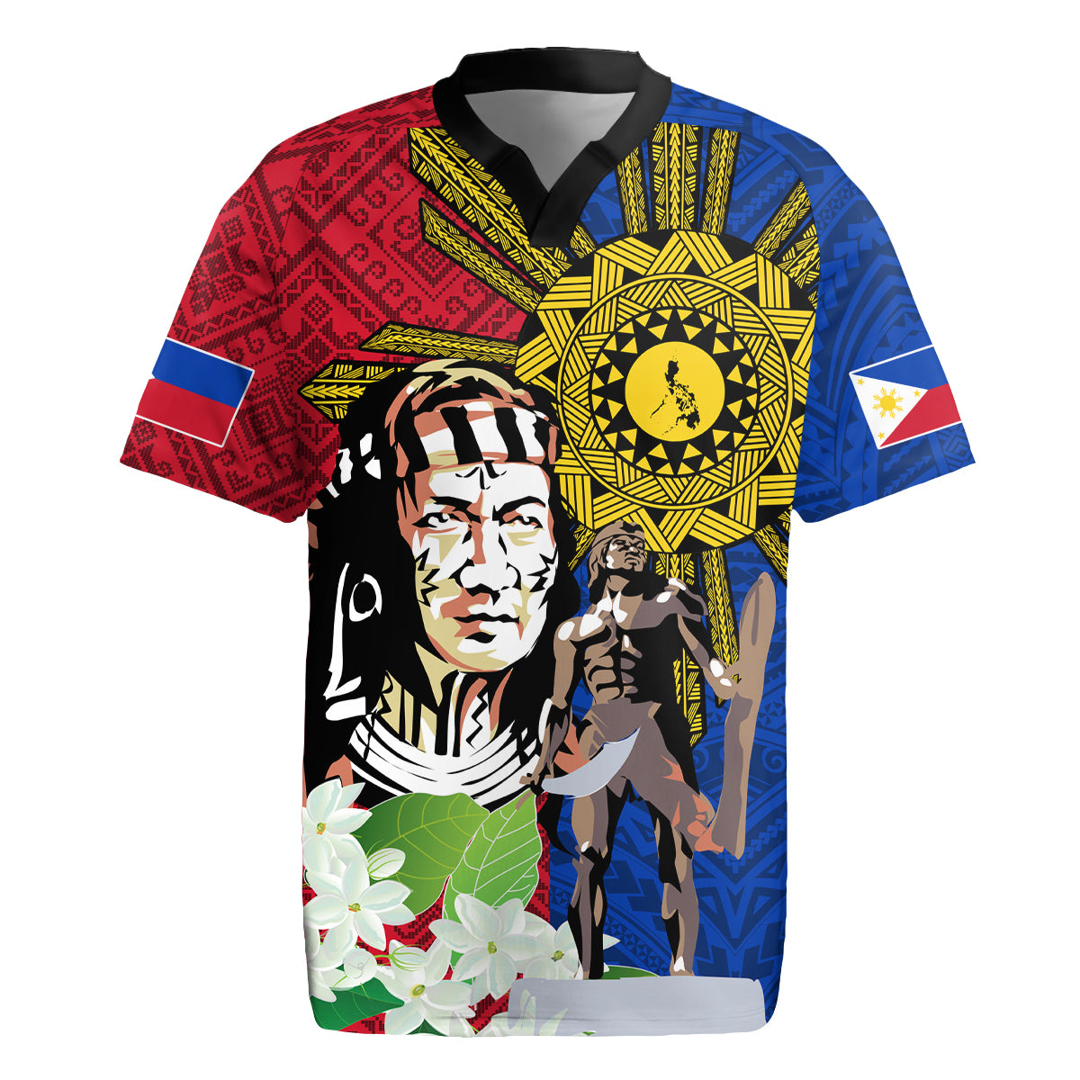 Philippines Lapu-Lapu Rugby Jersey Filipino Sun Tattoo With Yakan Pattern - Wonder Print Shop