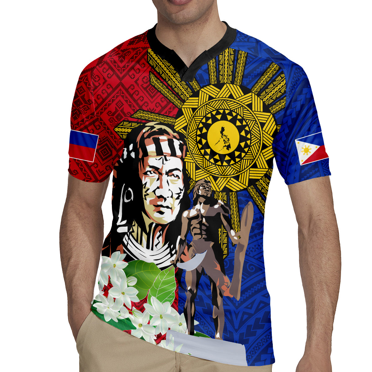 Philippines Lapu-Lapu Rugby Jersey Filipino Sun Tattoo With Yakan Pattern - Wonder Print Shop