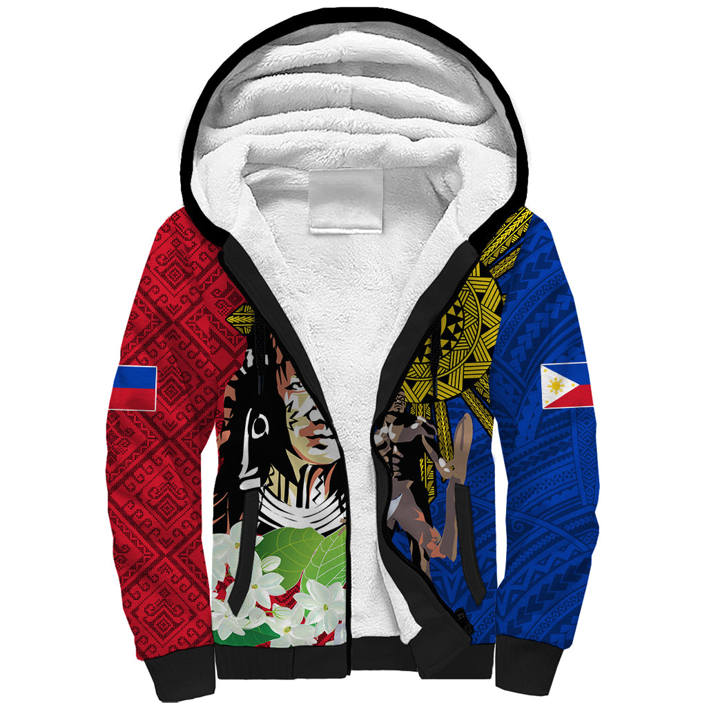 Philippines Lapu-Lapu Sherpa Hoodie Filipino Sun Tattoo With Yakan Pattern - Wonder Print Shop