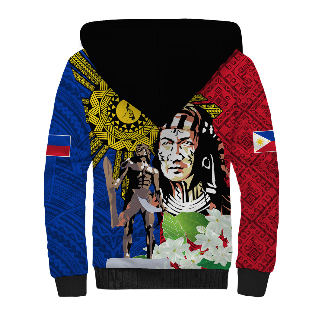 Philippines Lapu-Lapu Sherpa Hoodie Filipino Sun Tattoo With Yakan Pattern - Wonder Print Shop
