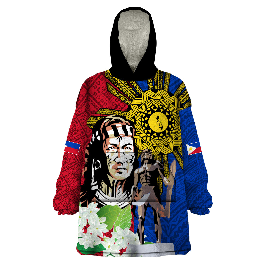 Philippines Lapu-Lapu Wearable Blanket Hoodie Filipino Sun Tattoo With Yakan Pattern - Wonder Print Shop