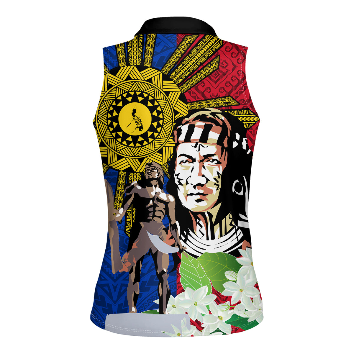 Philippines Lapu-Lapu Women Sleeveless Polo Shirt Filipino Sun Tattoo With Yakan Pattern - Wonder Print Shop