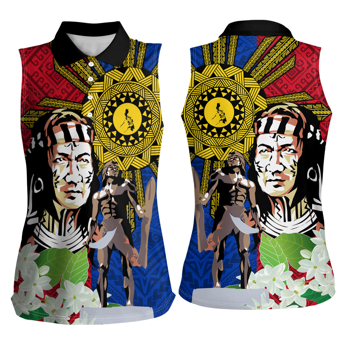 Philippines Lapu-Lapu Women Sleeveless Polo Shirt Filipino Sun Tattoo With Yakan Pattern - Wonder Print Shop