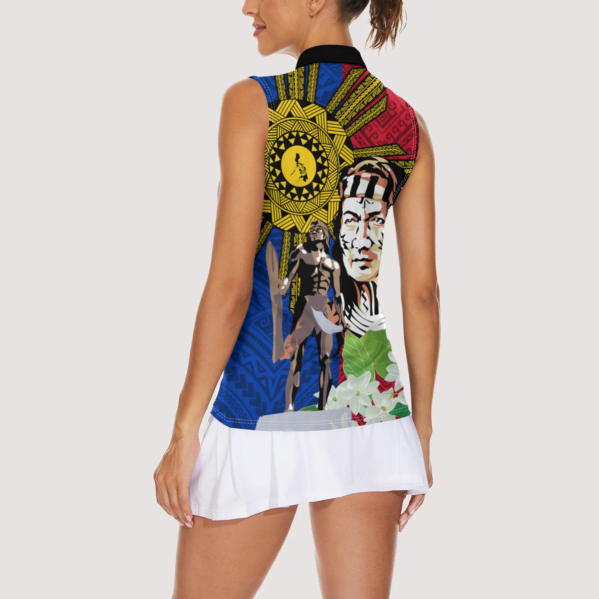 Philippines Lapu-Lapu Women Sleeveless Polo Shirt Filipino Sun Tattoo With Yakan Pattern - Wonder Print Shop