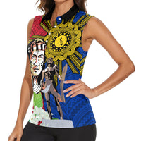 Philippines Lapu-Lapu Women Sleeveless Polo Shirt Filipino Sun Tattoo With Yakan Pattern - Wonder Print Shop