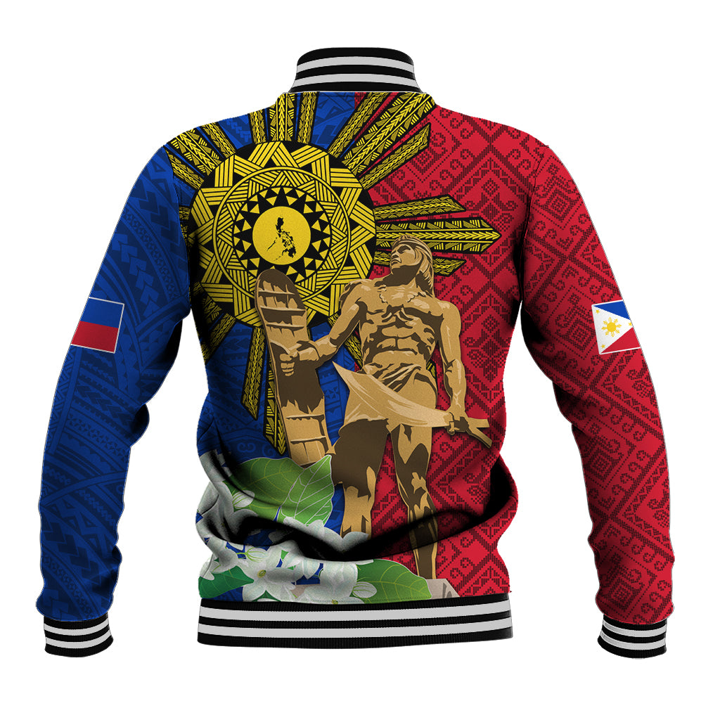 Philippines Lapu Lapu King Jasmine Flowers Baseball Jacket Filipino Sun Tattoo - Wonder Print Shop