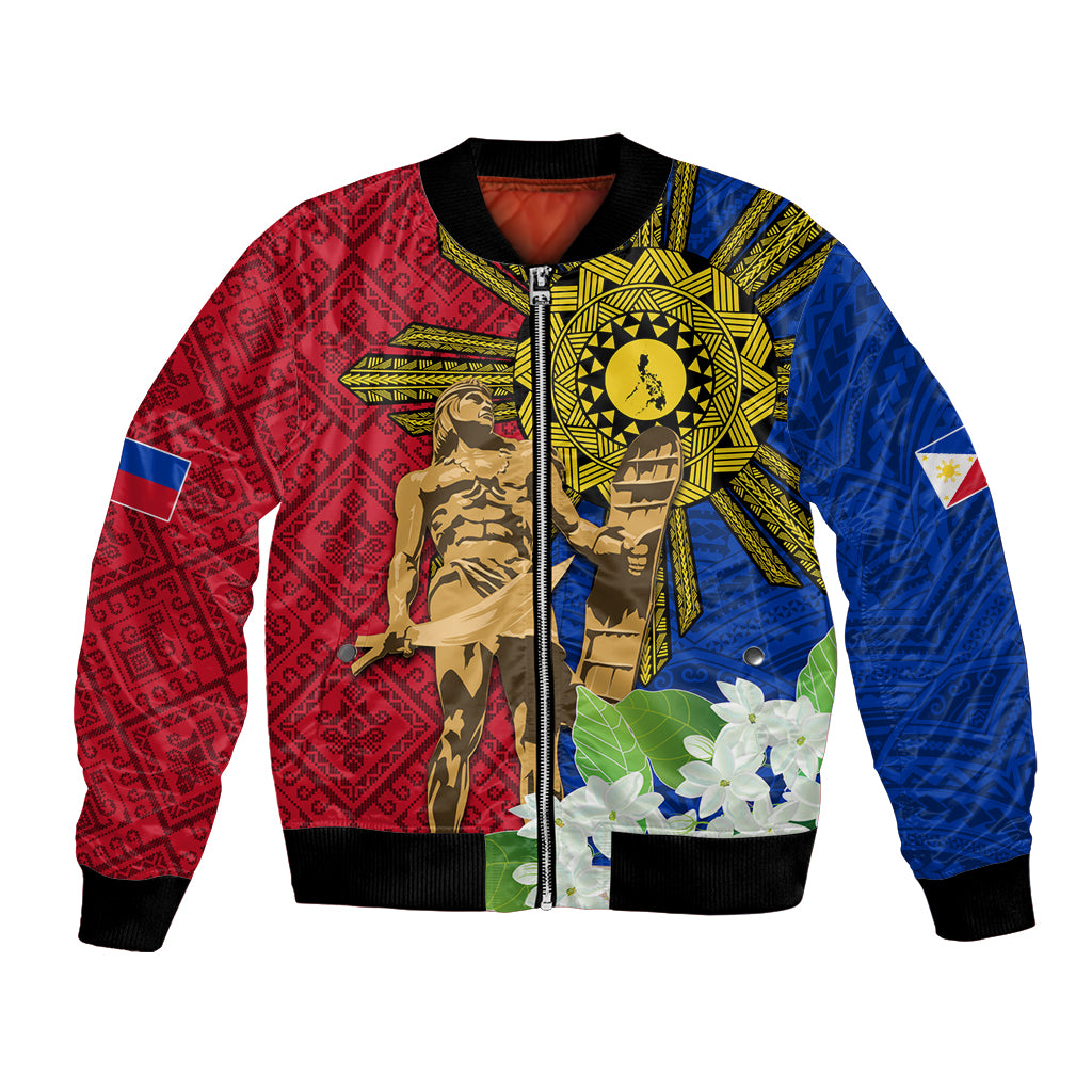 Philippines Lapu Lapu King Jasmine Flowers Bomber Jacket Filipino Sun Tattoo - Wonder Print Shop